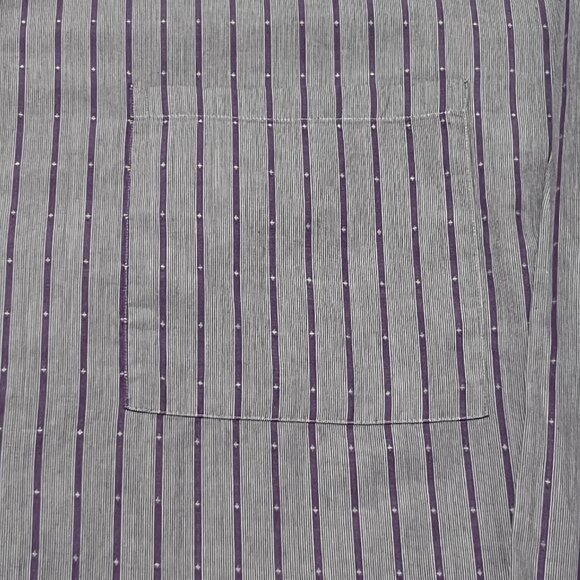 V2 by Versace Men's Buttoned-down Shirt, 15.5 R, Preppy, Gray/Purple Stripes - Picture 6 of 7